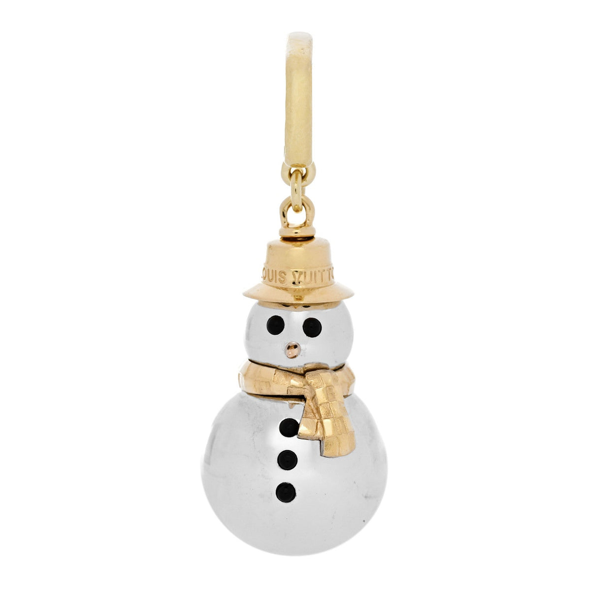 18K Yellow Pink White Gold Black Onyx Snowman Charm Pendant