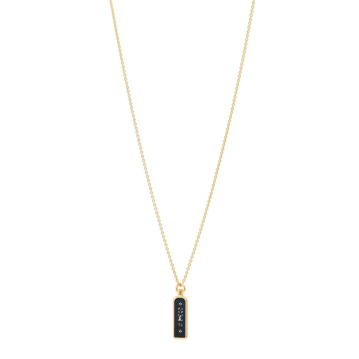 18K Yellow Gold Blue Titanium Small Les Gastons Tag Pendant Necklace