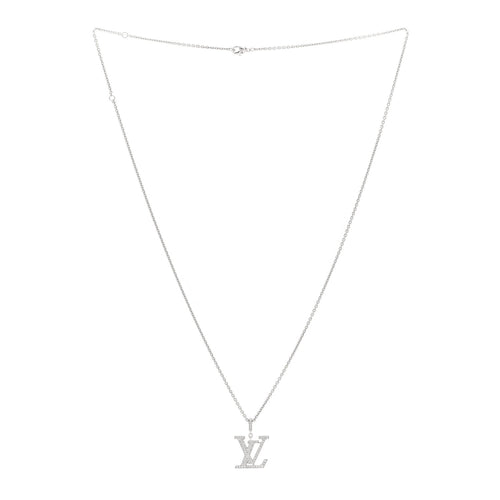 18K White Gold Diamond LV Medium Pendant Necklace