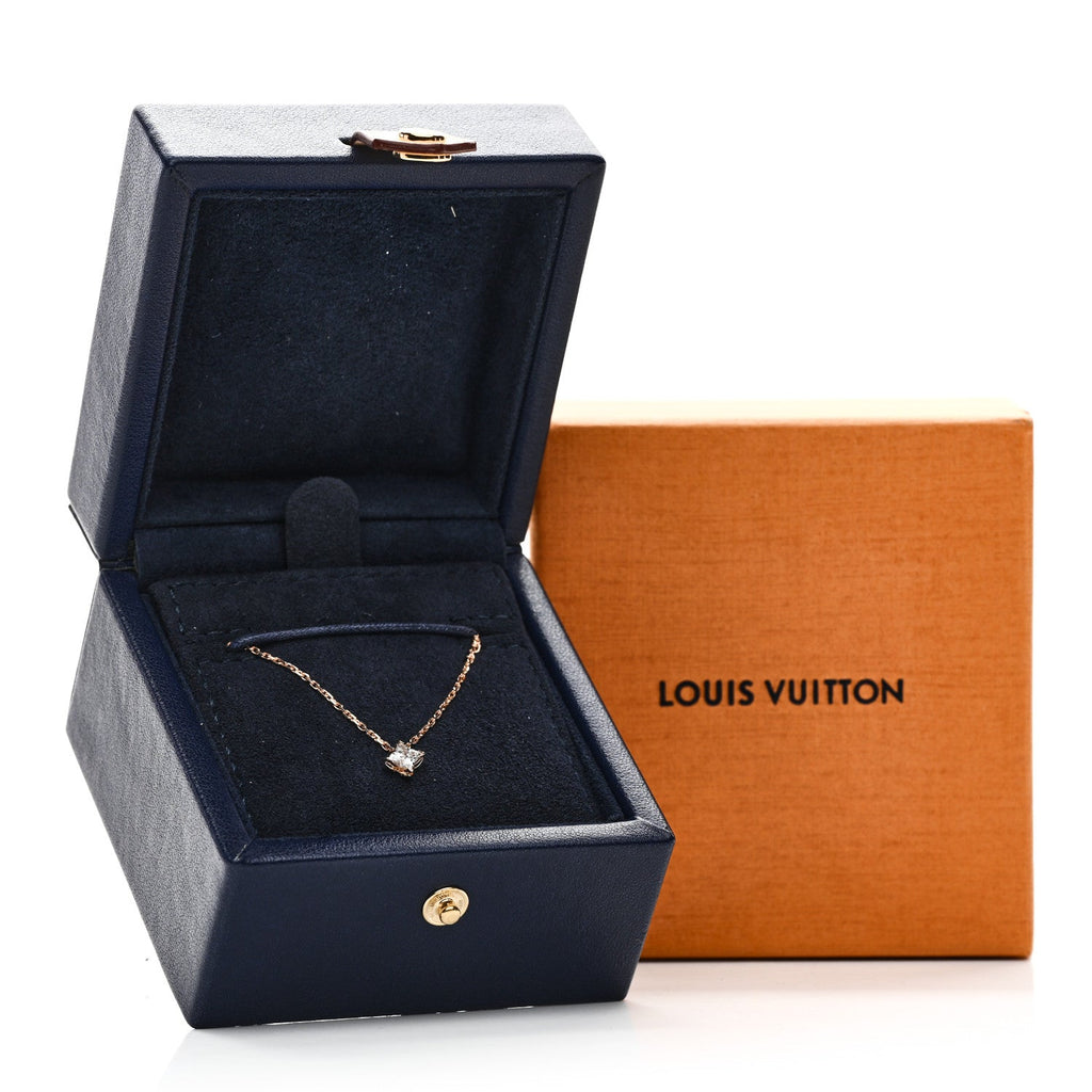 18K Pink Gold Diamond .38ct LV Monogram Star Cut Pendant Necklace
