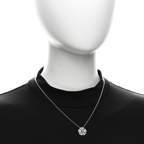 18K White Gold Diamond Bouton de Camelia Pendant Necklace